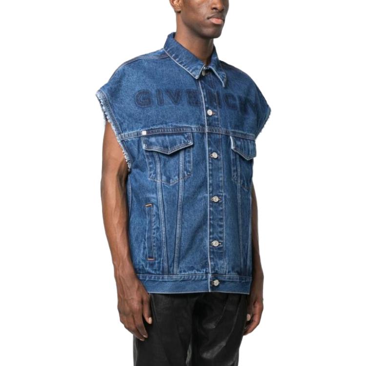 Shop Givenchy SS23 Logo Huruf Pada Denim Vest Biru Unisex. BM01295Y4V-415