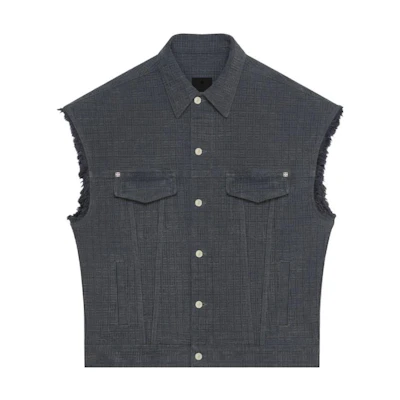 GIVENCHY SS23 Logo Print Studded Denim Vest Grey Fashion BM01295Y6W-025