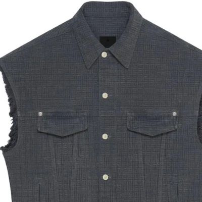 纪梵希SS23标志印花灰色铆钉牛仔背心时尚 BM01295Y6W-025 Details for 纪梵希SS23标志印花灰色铆钉牛仔背心时尚 BM01295Y6W-025