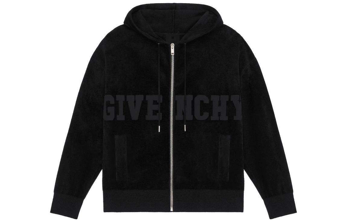 Givenchy SS23 Matte Logo Print Velvet Hoodie Black BM90LF4YCW-001