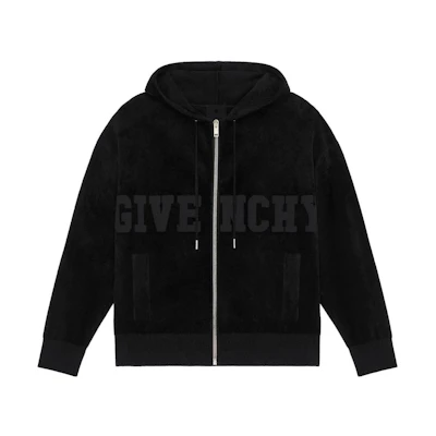 Givenchy SS23 Matte Logo Print Velvet Hoodie Black BM90LF4YCW-001