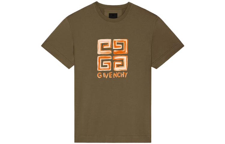 Order Givenchy SS23 Olive Graphic Print Logo T-Shirt  Short Sleeve Crewneck. BM716G3YCT-305