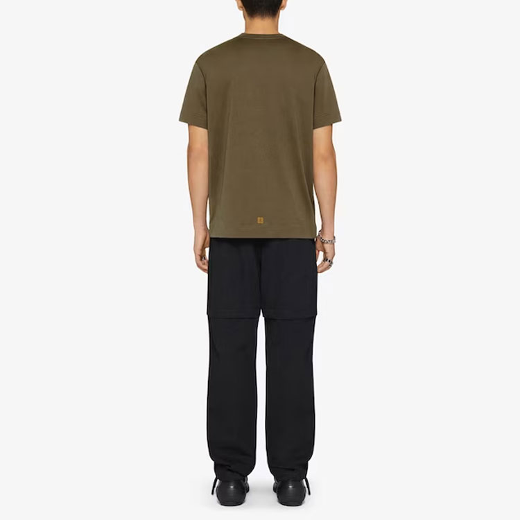 Shop Givenchy SS23 Olive Graphic Print Logo T-Shirt  Short Sleeve Crewneck. BM716G3YCT-305