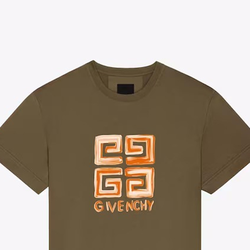 Details for Givenchy SS23 Olive Graphic Print Logo T-Shirt  Short Sleeve Crewneck. BM716G3YCT-305