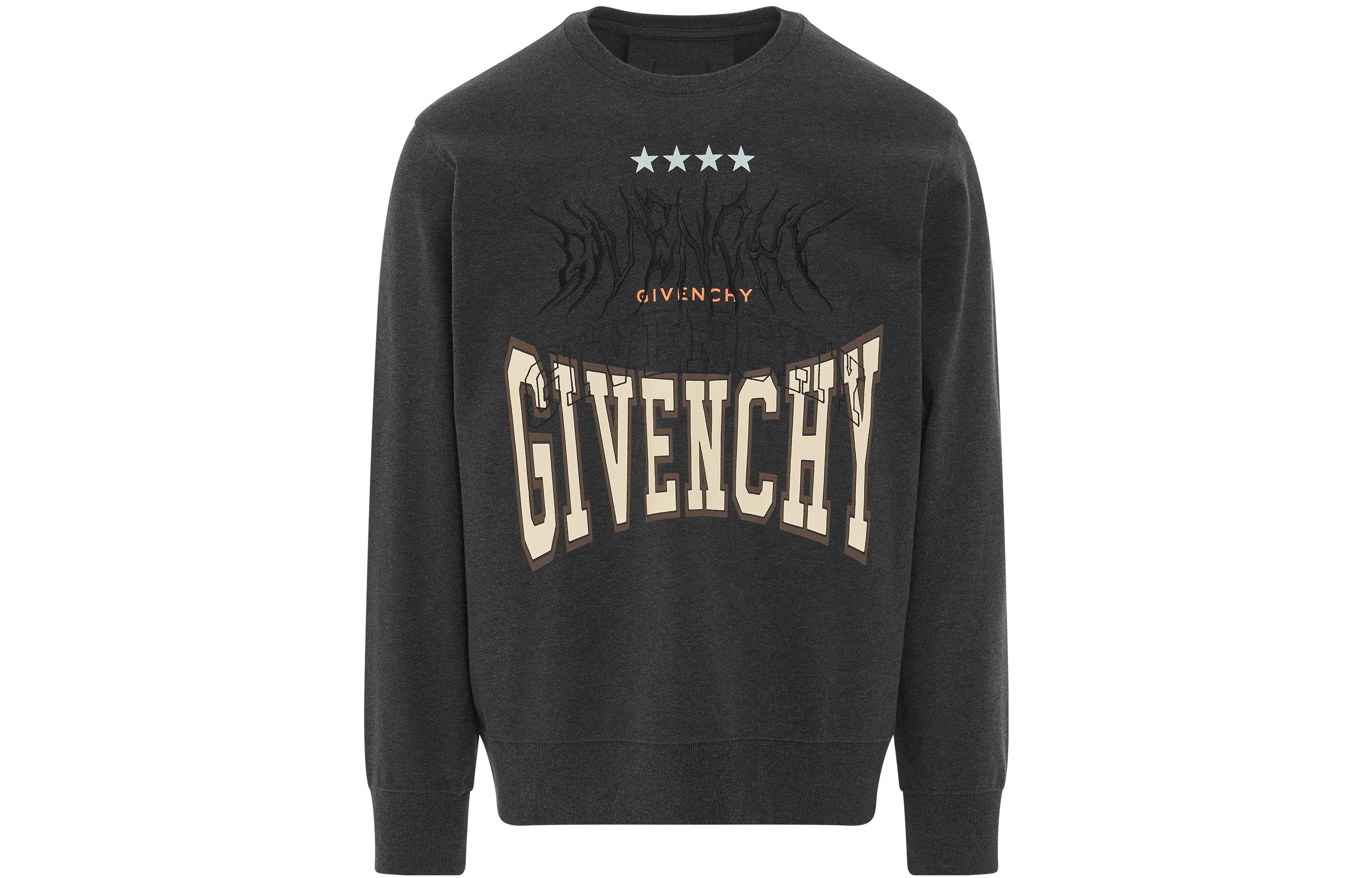 Givenchy SS23 Pattern Logo Print Charcoal Gray Crewneck Long Sleeve Sweatshirt Men BMJ0HA3Y8H-025