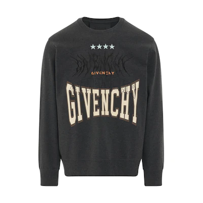 Givenchy SS23 Pattern Logo Print Charcoal Gray Crewneck Long Sleeve Sweatshirt Men BMJ0HA3Y8H-025