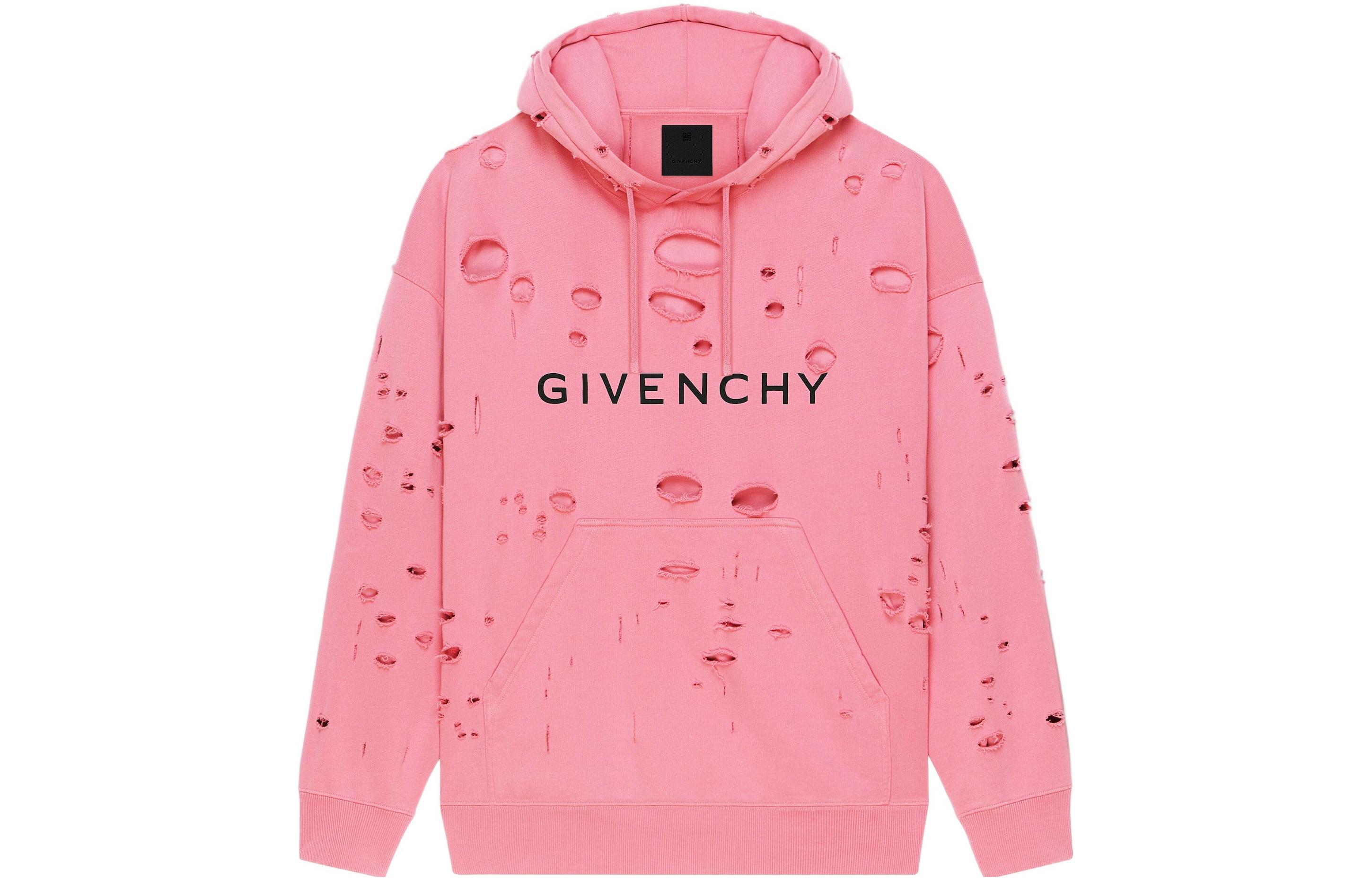 Givenchy SS23 Pink Letter Print Distressed Oversized Hoodie Men BMJ0KF3Y9V-670