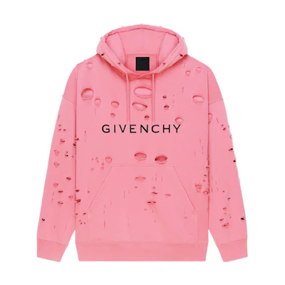 Givenchy SS23 Pink Letter Print Distressed Oversized Hoodie Men BMJ0KF3Y9V-670