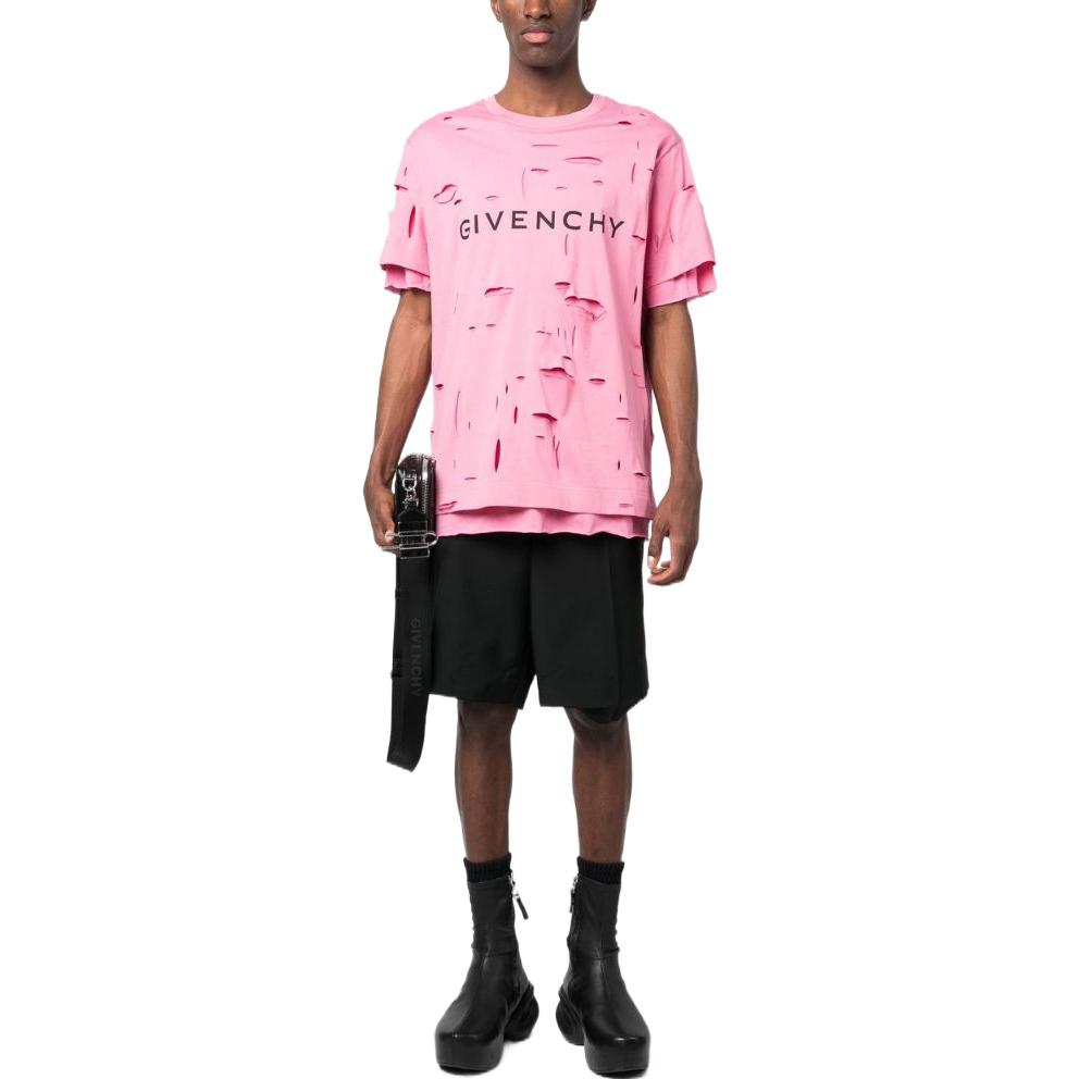 Lookbook GIVENCHY 粉紅標誌印花破壞風短袖T恤 男款 春夏23款 BM71GL3Y9V-670