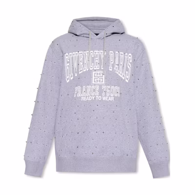 Givenchy SS23 Purple Logo Print Studded Drawstring Hoodie BMJ0HD3YBZ-055