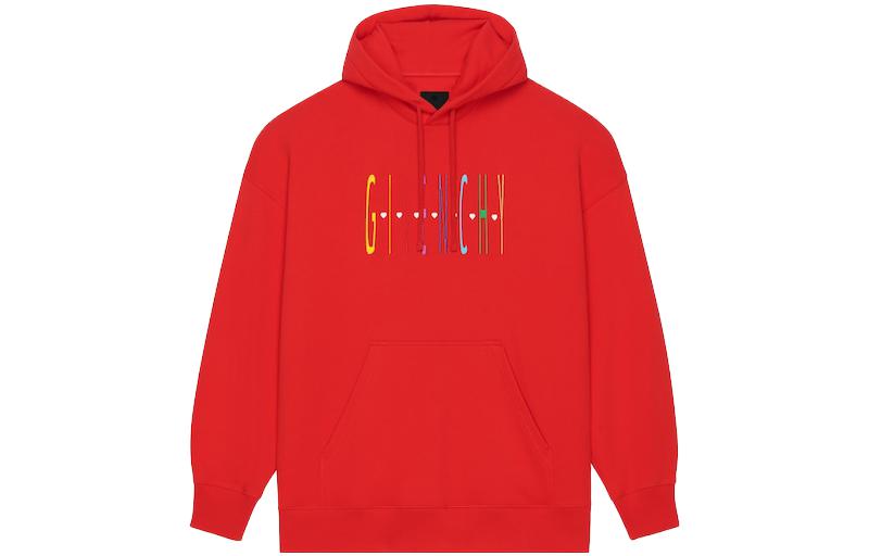 Givenchy SS23 Red Embroidered Letter Logo Hoodie  Long Sleeve Pullover BMJ0HC3YAS-600