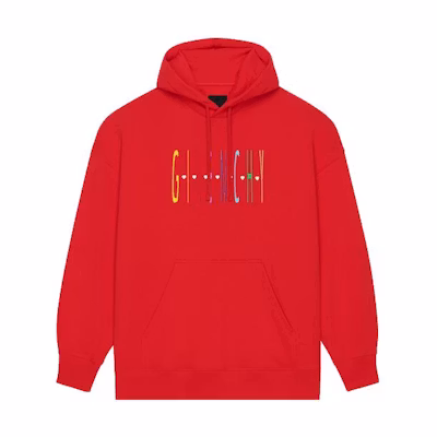 Givenchy SS23 Red Embroidered Letter Logo Hoodie Long Sleeve Pullover BMJ0HC3YAS-600