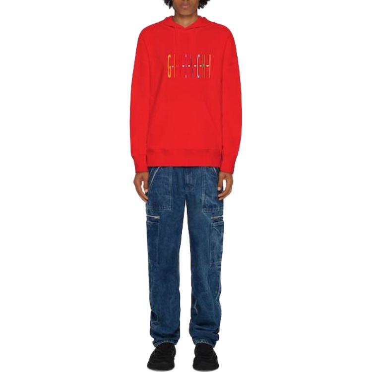 Lookbook Givenchy SS23 紅色刺繡字母Logo連帽長袖上衣 BMJ0HC3YAS-600