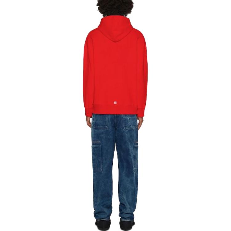 Shop Givenchy SS23 紅色刺繡字母Logo連帽長袖上衣 BMJ0HC3YAS-600