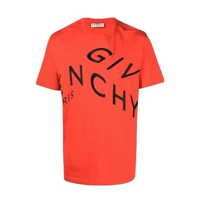 Givenchy SS23 Slim Fit Logo Embroidered Orange Crew Neck T-Shirt BM70YC3002-606