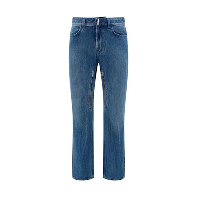 GIVENCHY SS23 Washed Button-Up Zipper Casual Denim Jeans Blue Mens. BM50W25Y42-420