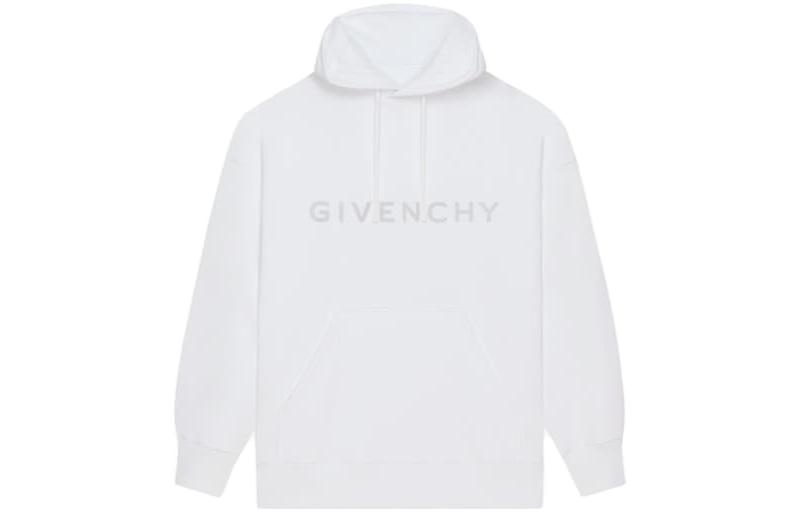 Givenchy SS23 White Hoodie with Logo Print and Kangaroo Pocket for Men BMJ0HC3YCA-100