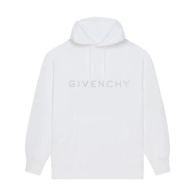 Givenchy SS23 White Hoodie with Logo Print and Kangaroo Pocket for Men BMJ0HC3YCA-100