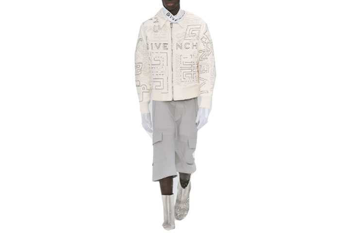 Givenchy SS23 White Logo Printed Leather Long Sleeve Jacket for Men GM2022111701