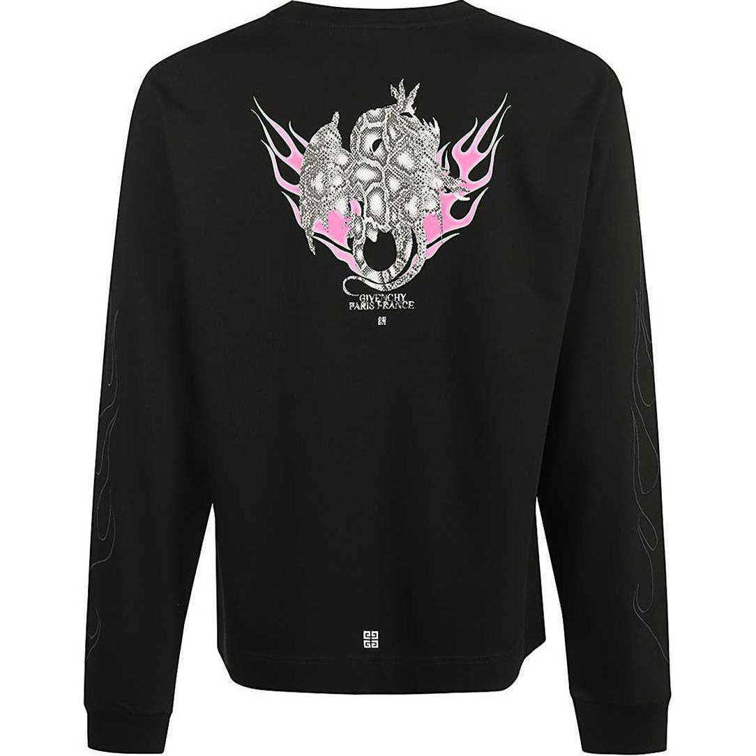 GIVENCHY SS24  Black Dragon Flame Print Logo Long-Sleeve T-Shirt. BM71KP3YJY-001