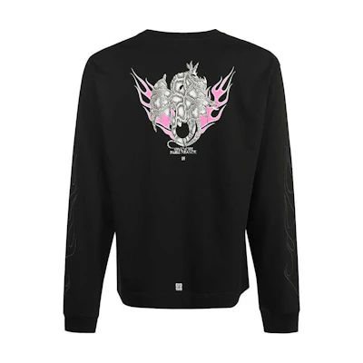 GIVENCHY SS24 Black Dragon Flame Print Logo Long-Sleeve T-Shirt. BM71KP3YJY-001