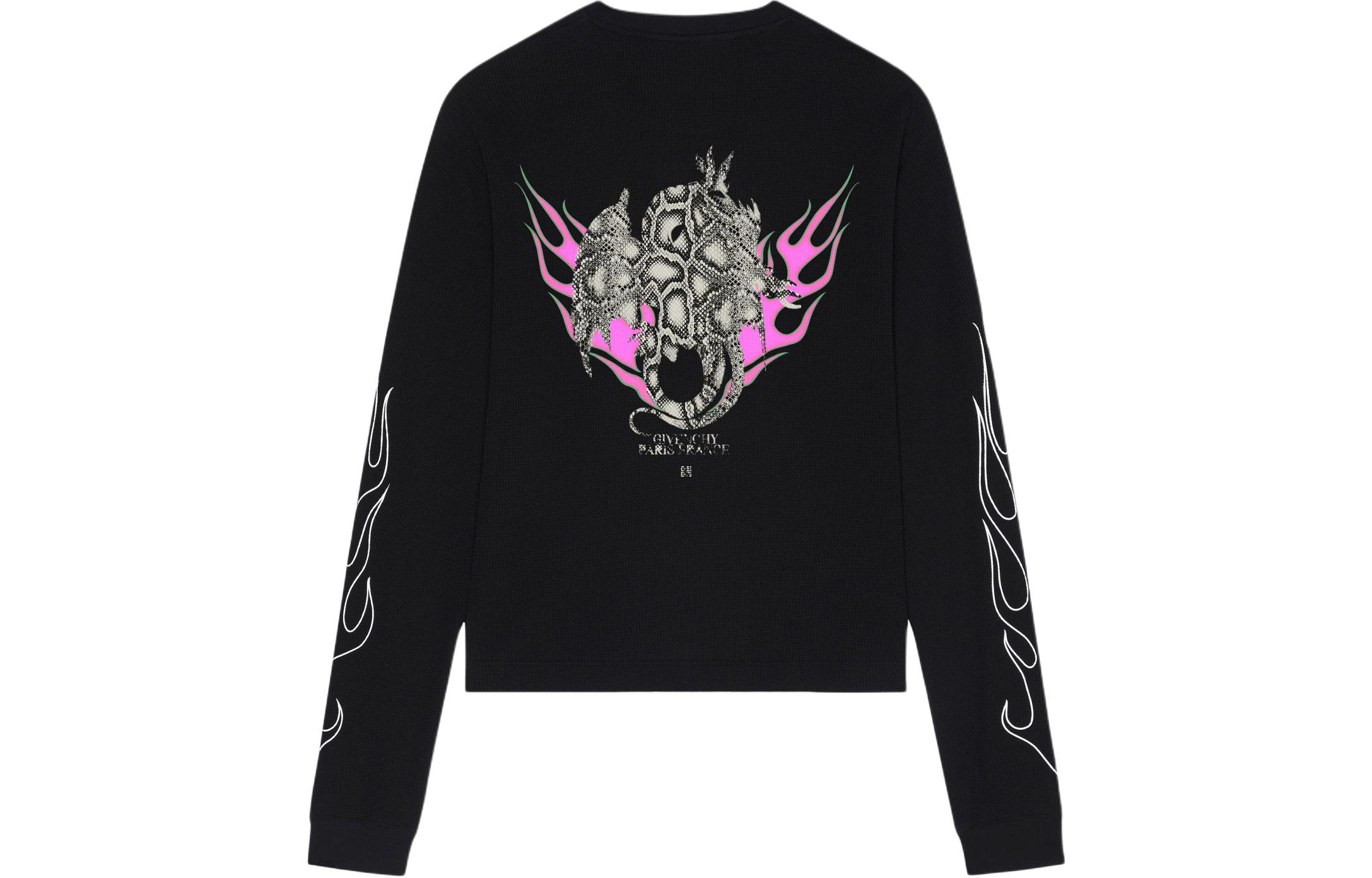 Order GIVENCHY SS24 Kaos Lengan Panjang Logo Cetak Naga Hitam Api. BM71KP3YJY-001