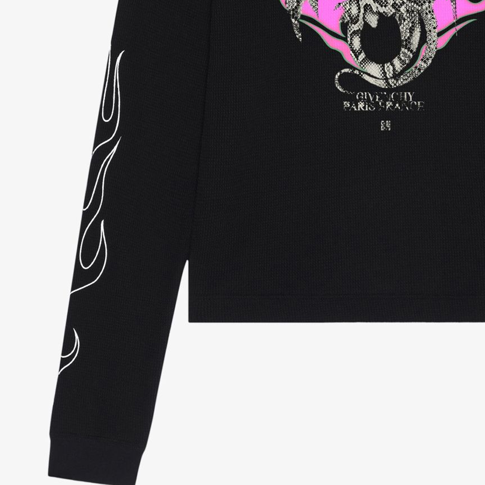 Details for GIVENCHY SS24 Kaos Lengan Panjang Logo Cetak Naga Hitam Api. BM71KP3YJY-001