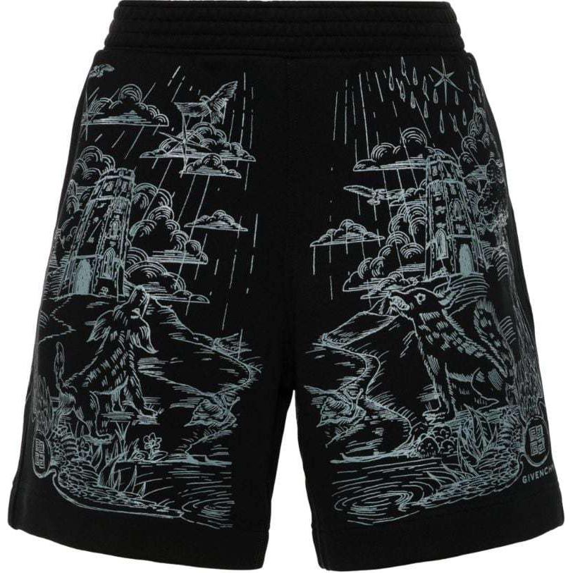 GIVENCHY SS24  Black Logo Print Elastic Waist Casual Shorts BM515J3YN0