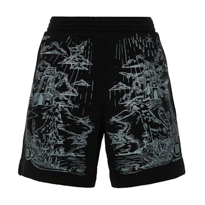 GIVENCHY SS24 Black Logo Print Elastic Waist Casual Shorts BM515J3YN0