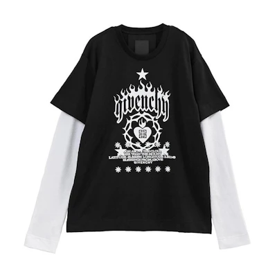 GIVENCHY SS24 Black Logo Print Layered Long Sleeve T-Shirt. BM71G53YHU-001