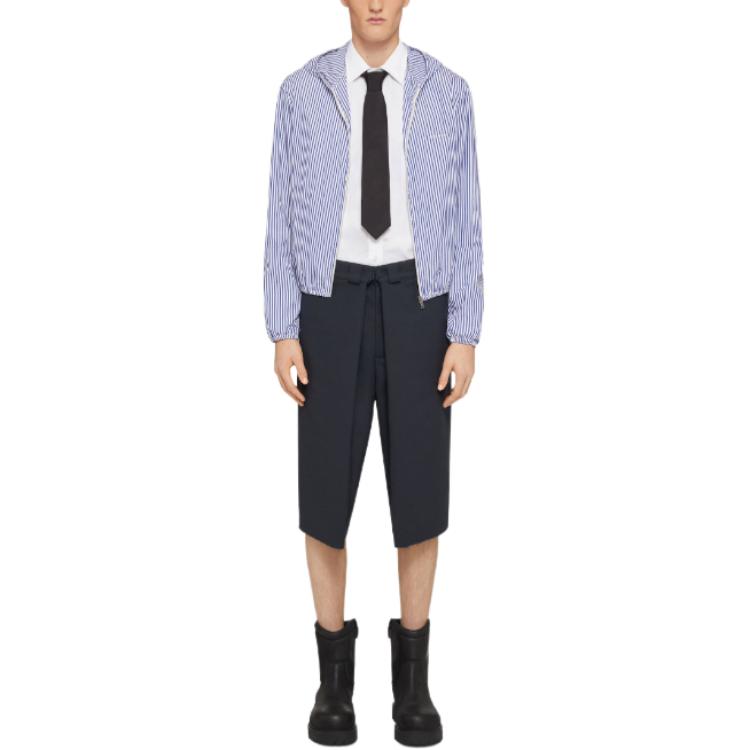 Lookbook ジバンシィ SS24 ブルーストライプ刺繍ロゴ ジップアップフーディージャケット. BM016R15F1-400