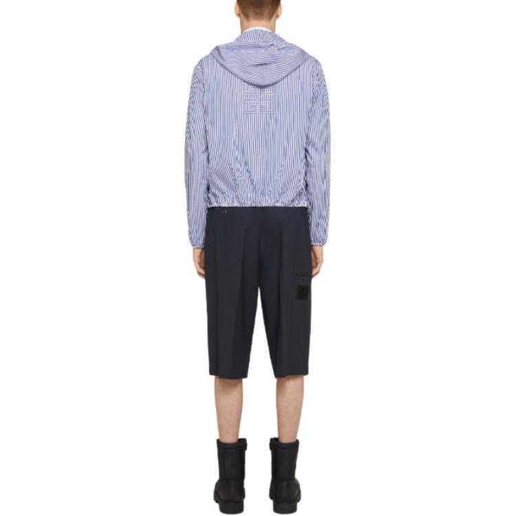 Shop ジバンシィ SS24 ブルーストライプ刺繍ロゴ ジップアップフーディージャケット. BM016R15F1-400