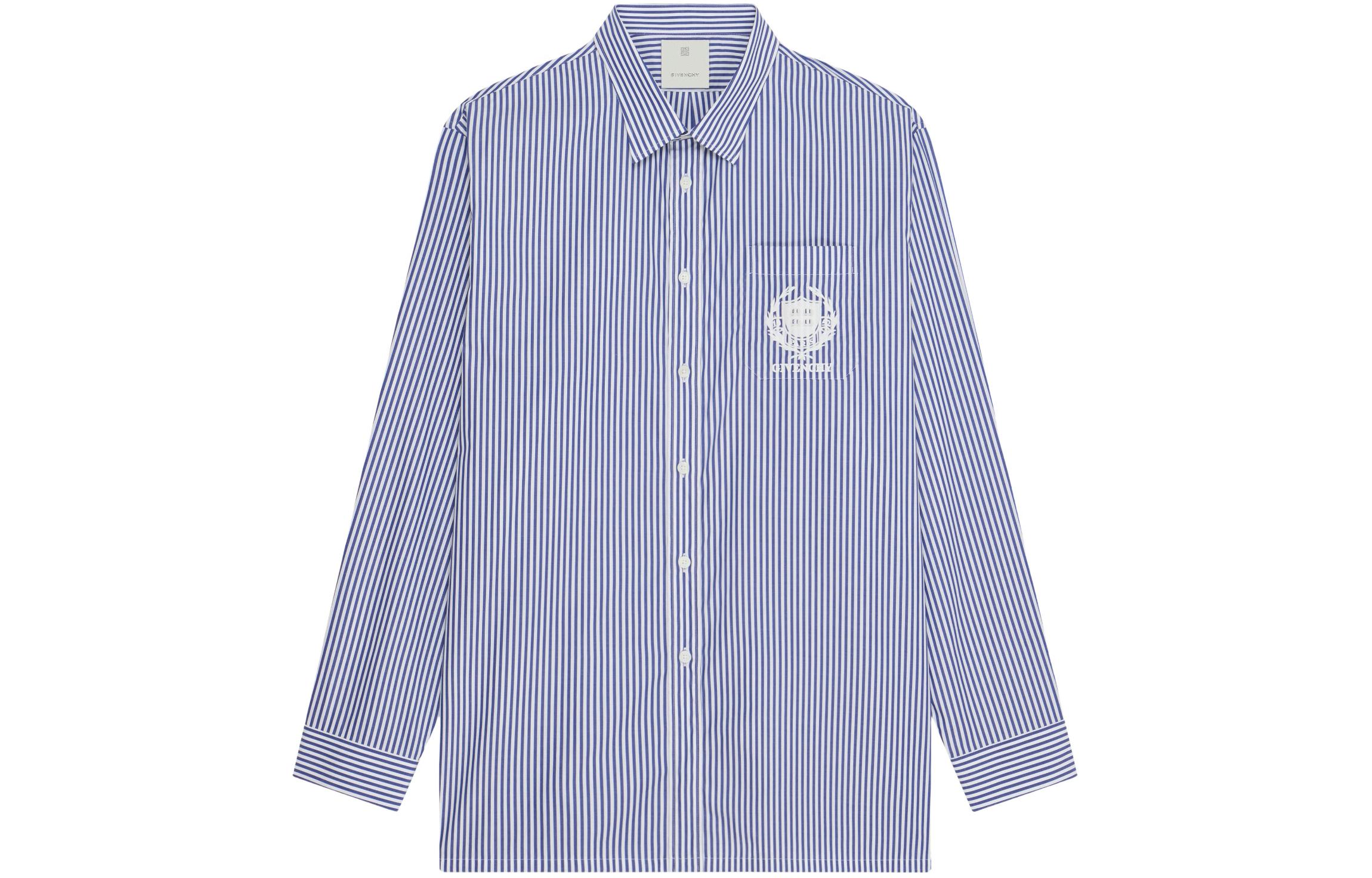 GIVENCHY SS24  Blue Striped Long Sleeve Button-Up Shirt. BM61001YFS-400