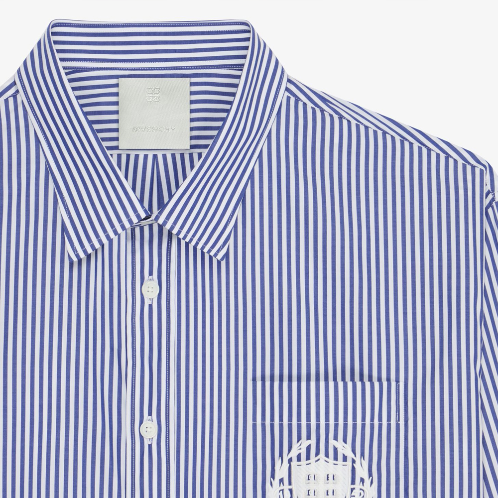 Shop Kemeja Lengan Panjang Bergaris Biru GIVENCHY SS24. BM61001YFS-400