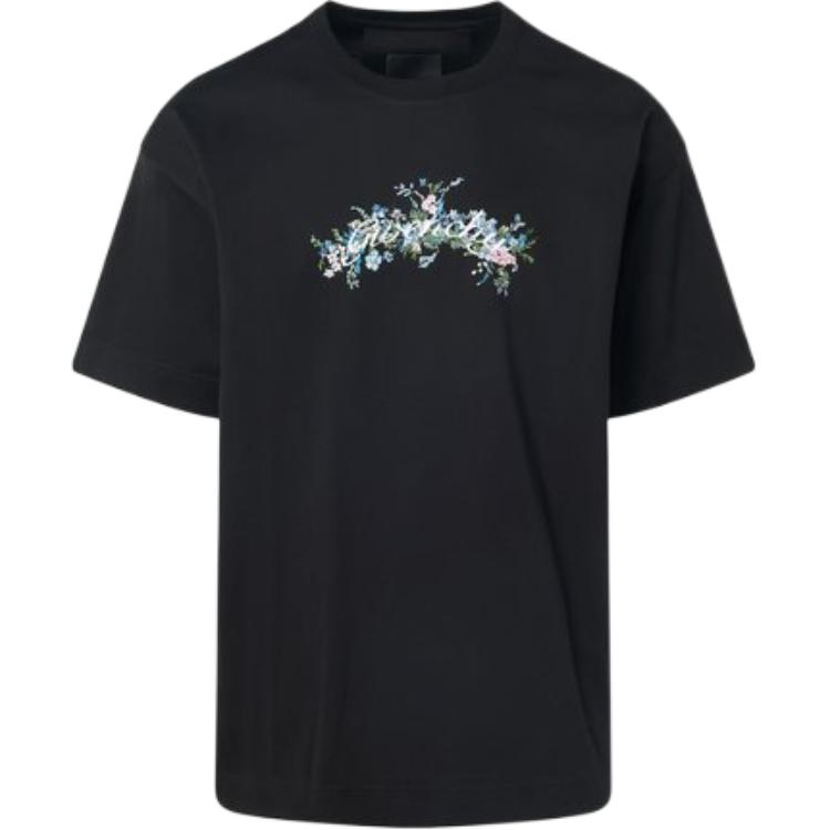 Givenchy SS24  Floral Letter Print Black Short Sleeve T-Shirt. BM71JA3YMU-001 圖 2