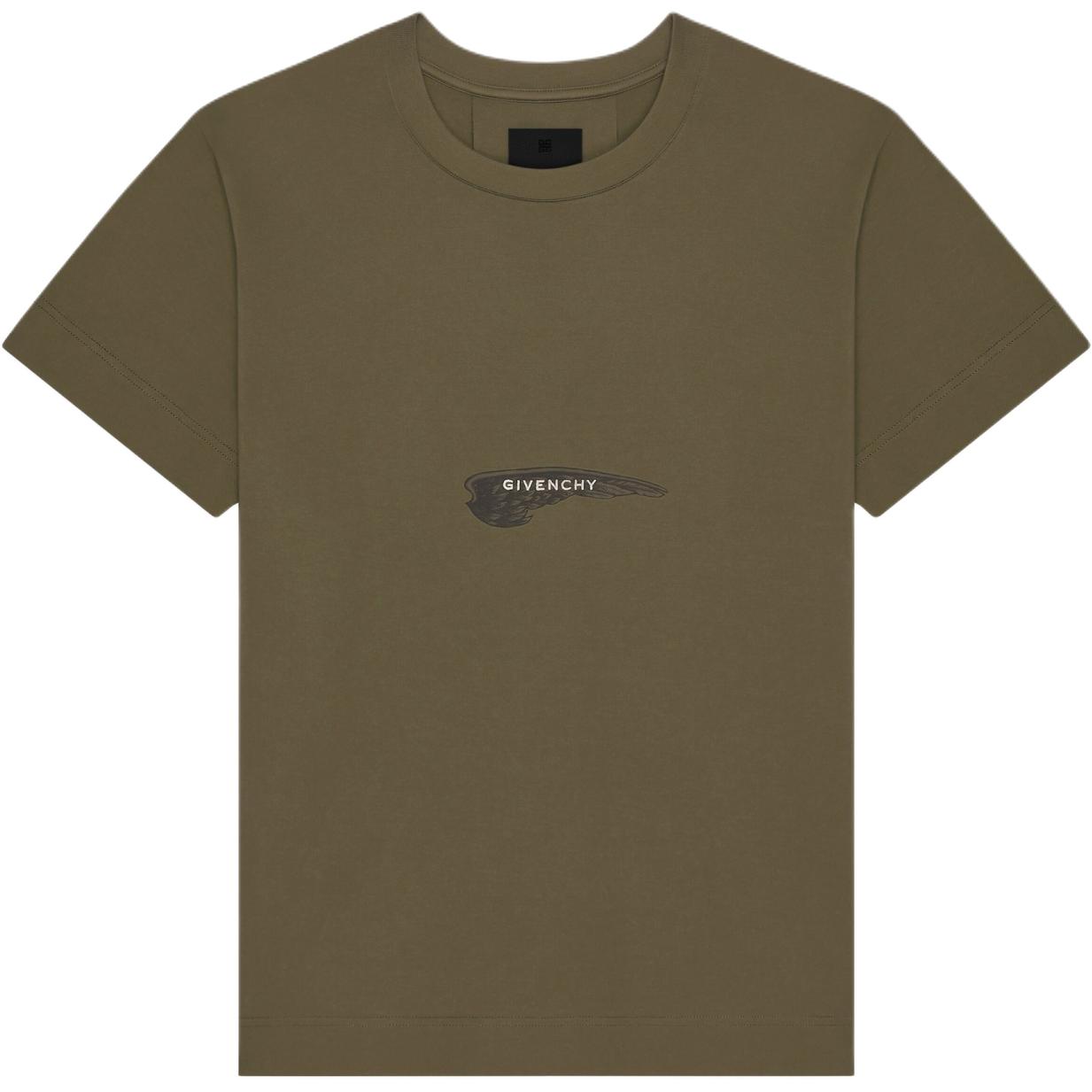 GIVENCHY SS24  Khaki Letter Print Crewneck Short-Sleeve T-Shirt. BM71JA3YN1-305