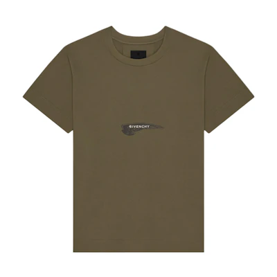 GIVENCHY SS24 Khaki Letter Print Crewneck Short-Sleeve T-Shirt. BM71JA3YN1-305