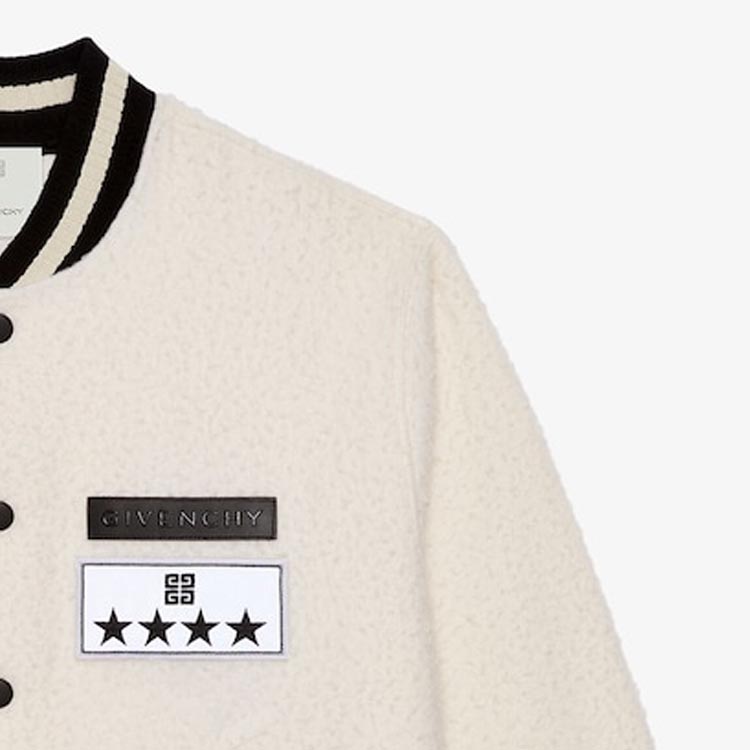 Shop GIVENCHY SS24 條紋飾邊徽標外套米白色 BM015N15C3-100