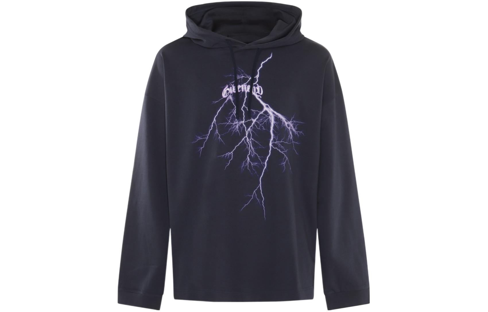 Order GIVENCHY SS24  Navy Lightning Letter Print Hoodie Pullover Sweatshirt BMJ0L83YJA-402