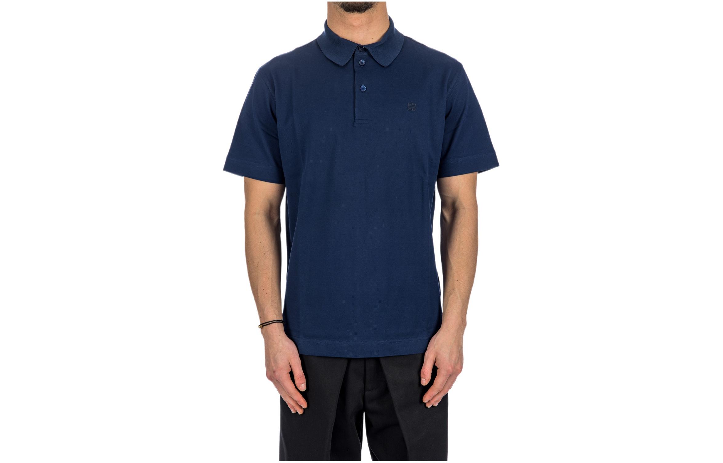 Givenchy SS24  Solid Button Pullover Short Sleeve Polo Shirt Navy Blue BM71KR3YCD-410