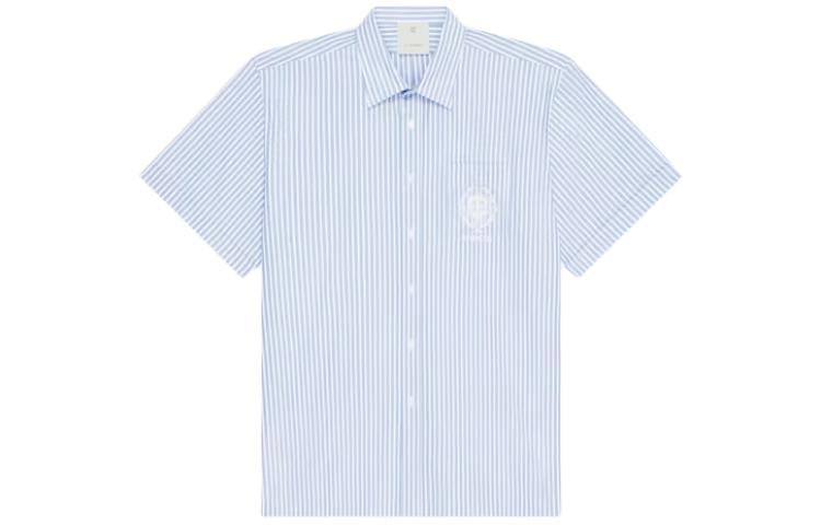 GIVENCHY SS24  Striped Short-Sleeve Collared Shirt Light Blue BM60ZZ15F0-452