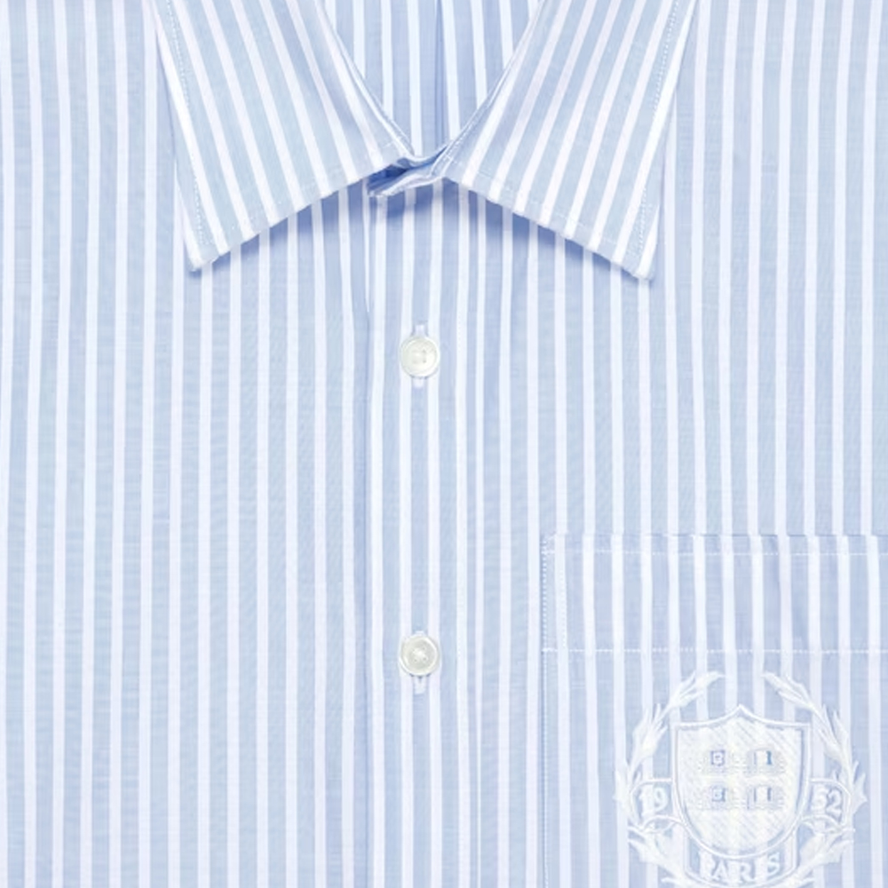 Sizing GIVENCHY SS24 Kemeja Garis Lengan Pendek Berkerah Biru Muda BM60ZZ15F0-452