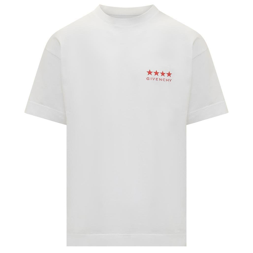 GIVENCHY SS24  White Crewneck T-Shirt with Logo Lettering Print. BM71JA3YJ5-100