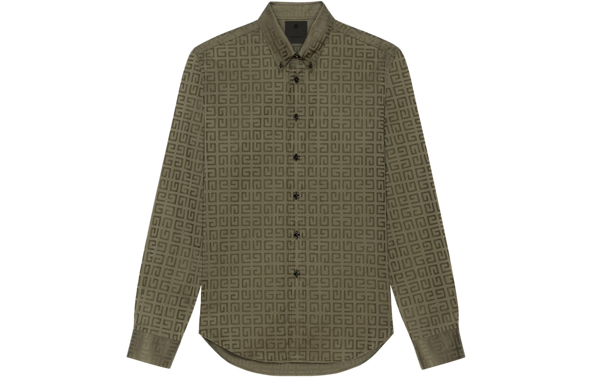 Givenchy SS24 All-Over Print Single-Breasted Long Sleeve Shirt Green BM60ZH140C-305