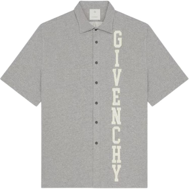 Givenchy SS24 Alphabet Point Collar Button-Up Short Sleeve Shirt Grey BM611J1YGT-055