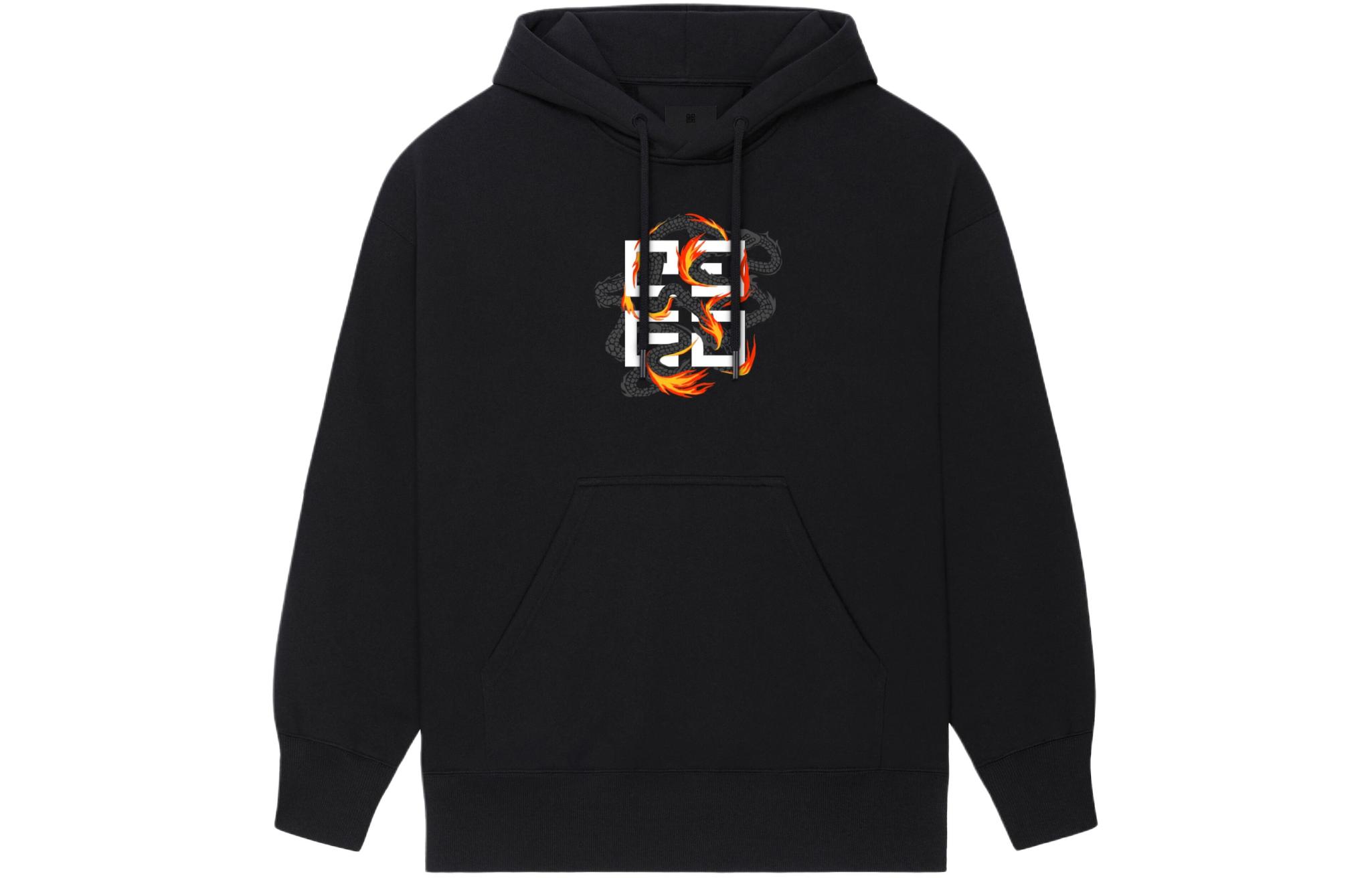 Givenchy SS24 Black Hoodie with Fire Dragon Logo Print - Year of the Dragon Edition BMJ0HC3YLV-00
