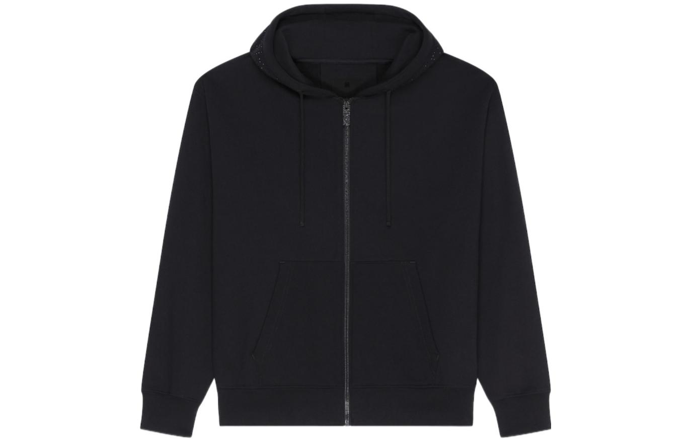 Givenchy SS24 Black Hoodie with Logo Print and Drawstring Zip for Men BMJ0M23YHX-001