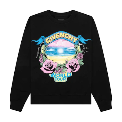 Givenchy SS24 Black Logo Floral Print Long-Sleeve Crewneck Sweatshirt BMJ0LC3YJ7-001