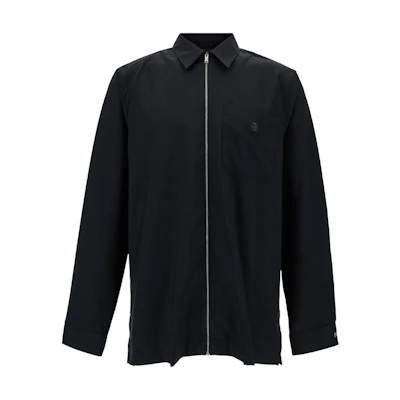 GIVENCHY SS24 Black Logo Zip-Up Long Sleeve Shirt for Men. BM60YT1558-001