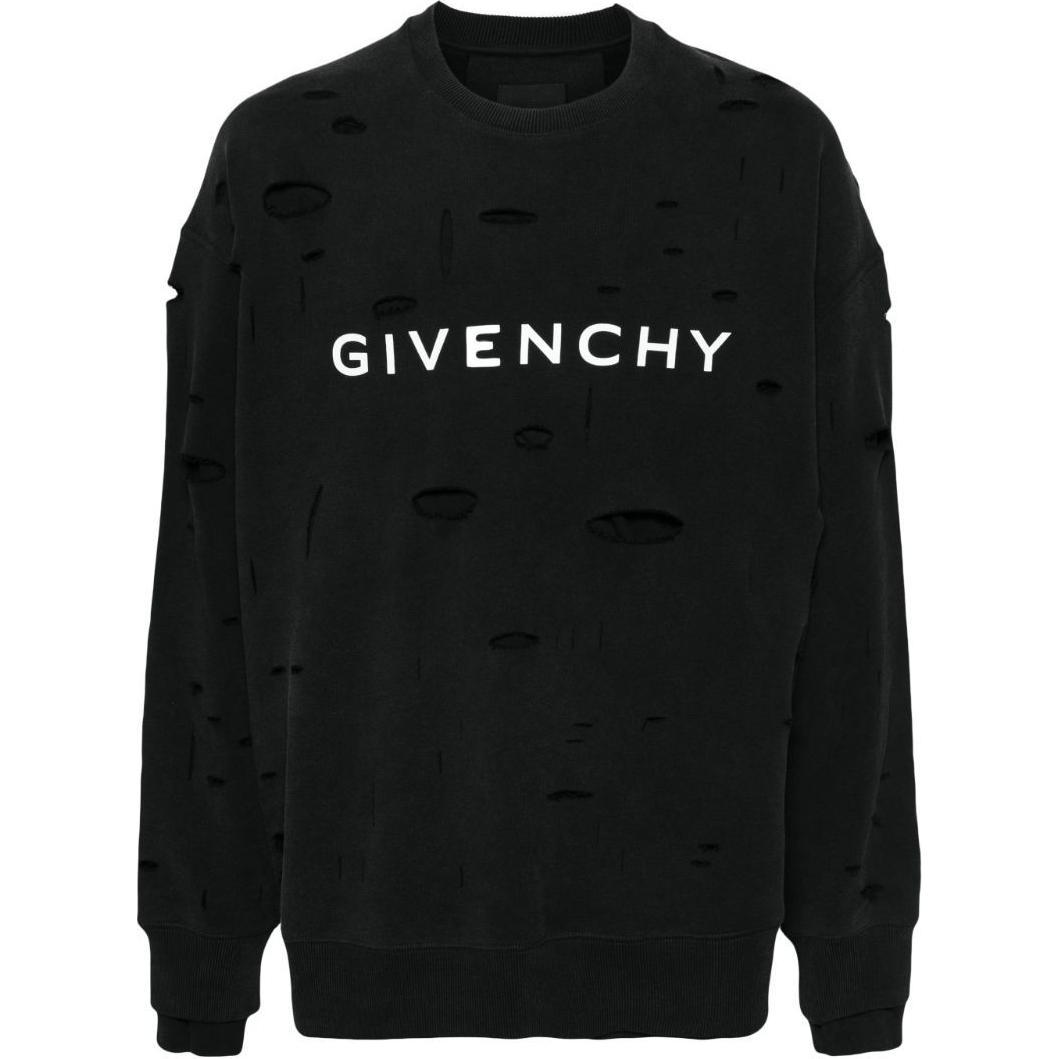 Givenchy SS24 Black Oversized Crewneck Sweatshirt with Letter Logo Print Men BMJ0JF39W-BLACK
